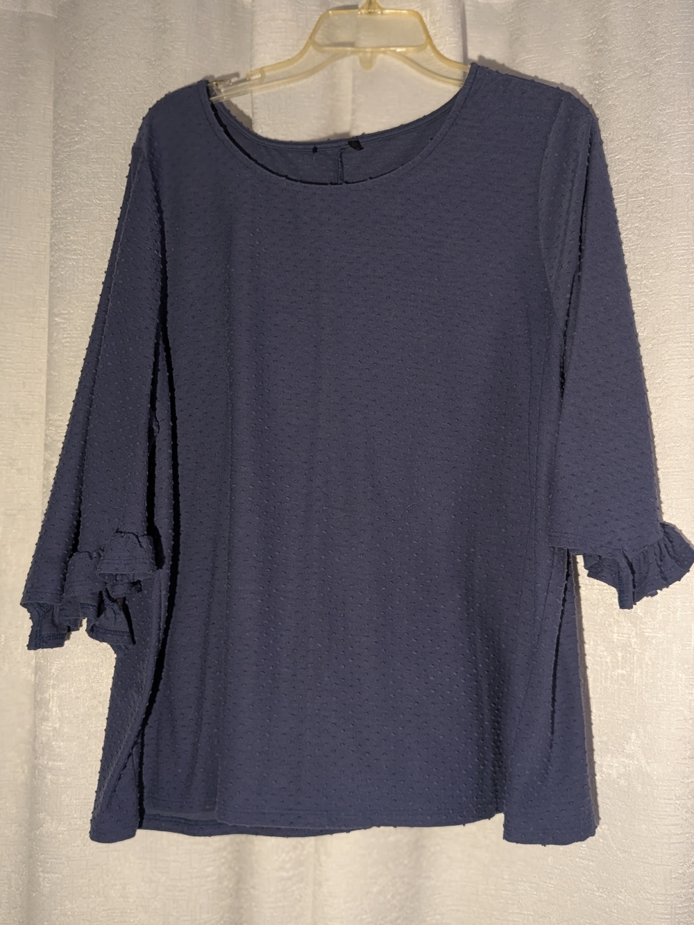 Women's Navy Blue Textured Ruffle-Sleeve Shirt  2x